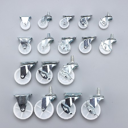 Cross border wholesale of lightweight white PP casters, screw rods, flat directional universal wheels, furniture with brakes, universal casters