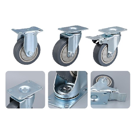 Single axis drilling cover PVC casters Multi specification medium-sized directional universal screw flat plate industrial brake casters