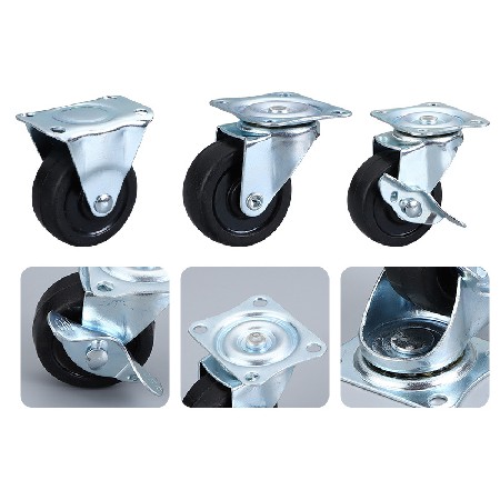 Lightweight rubber casters, multi specification directional light sound universal screw, flat furniture, industrial with brake casters
