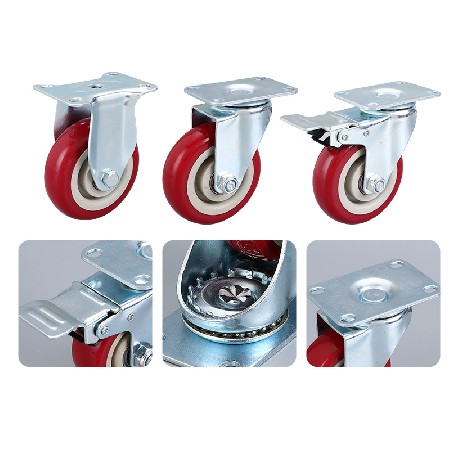 Medium sized dual axis PVC casters red cross-border wholesale Medium sized directional universal screw flat plate with brake casters