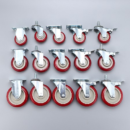 Medium sized dual axis PVC casters red cross-border wholesale Medium sized directional universal screw flat plate with brake casters