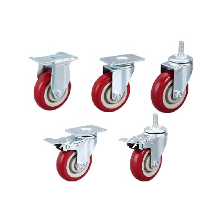 Medium sized dual axis PVC casters red cross-border wholesale Medium sized directional universal screw flat plate with brake casters