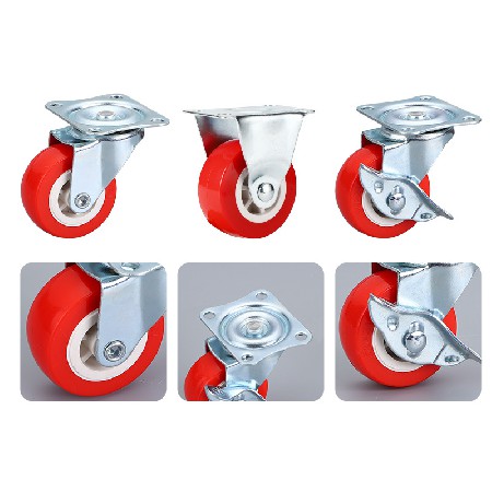 White core red faced PVC casters, multi specification lightweight directional universal screw flat furniture with brake casters