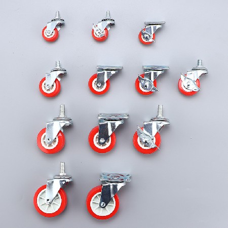 White core red faced PVC casters, multi specification lightweight directional universal screw flat furniture with brake casters