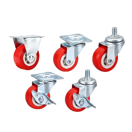 White core red faced PVC casters, multi specification lightweight directional universal screw flat furniture with brake casters