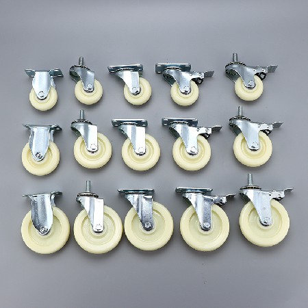 Multi specification medium-sized white PP caster medium-sized directional universal screw flat furniture industrial brake wheel caster