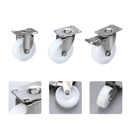 3/4/5 inch white nylon universal wheels, flat screw with brake foot, universal wheels, flat trailer, industrial casters