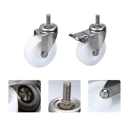 3/4/5 inch white nylon universal wheels, flat screw with brake foot, universal wheels, flat trailer, industrial casters