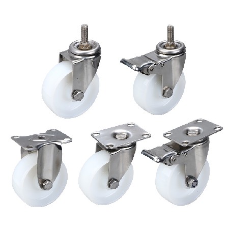 3/4/5 inch white nylon universal wheels, flat screw with brake foot, universal wheels, flat trailer, industrial casters