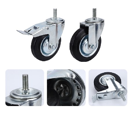 Industrial rubber casters wholesale, quiet and wear-resistant directional wheels, universal joint with brake wheels, screw black industrial wheels
