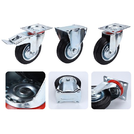 Industrial rubber casters wholesale, quiet and wear-resistant directional wheels, universal joint with brake wheels, screw black industrial wheels