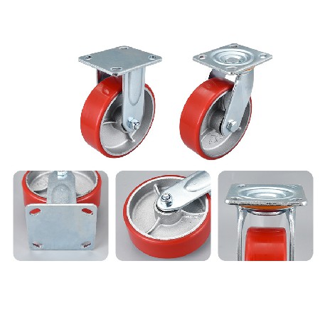Heavy duty PU iron core caster wholesale universal fixed multi specification industrial handcart 4/5/6/8 inch iron core caster