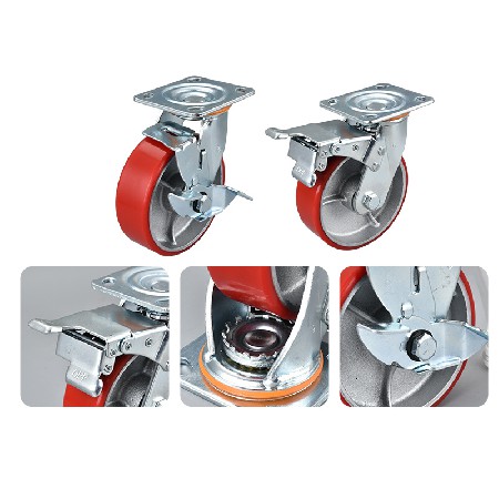 Heavy duty PU iron core caster wholesale universal fixed multi specification industrial handcart 4/5/6/8 inch iron core caster