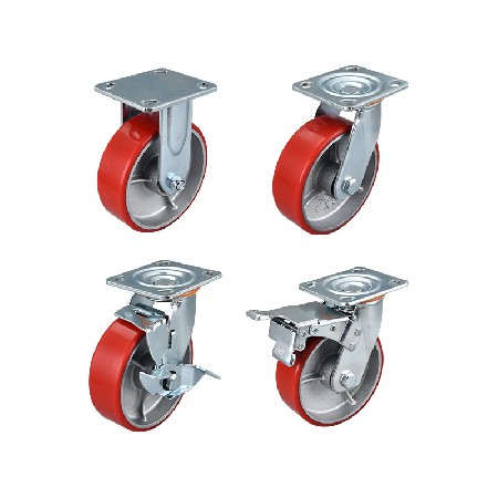Heavy duty PU iron core caster wholesale universal fixed multi specification industrial handcart 4/5/6/8 inch iron core caster