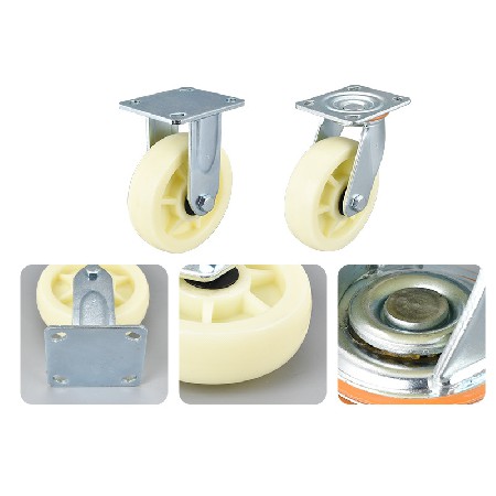 Heavy duty white PP material casters 4/5/6/8 inch multi specification fixed flat universal with side brake industrial casters