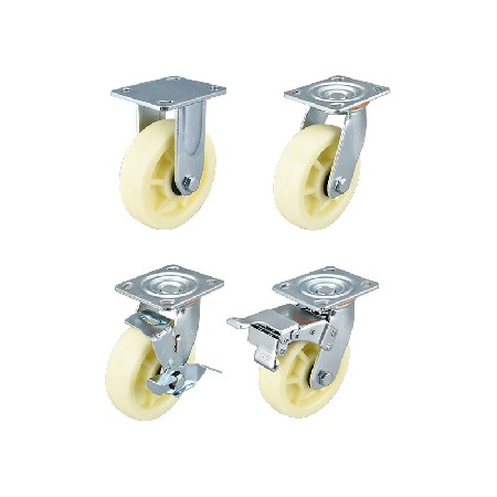 Heavy duty white PP material casters 4/5/6/8 inch multi specification fixed flat universal with side brake industrial casters