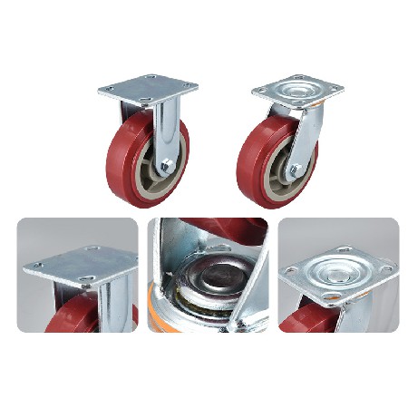 Heavy duty square edged jujube red PVC material casters 4/5/6/8 inch multi specification fixed universal with side brake heavy-duty casters