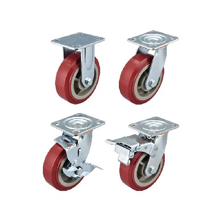 Heavy duty square edged jujube red PVC material casters 4/5/6/8 inch multi specification fixed universal with side brake heavy-duty casters