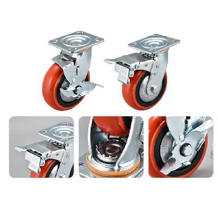 Heavy duty jujube red round edged PVC casters, universal wheels, load-bearing directional wheels, brake wheels, caster wheels, manufacturer wholesale, direct delivery