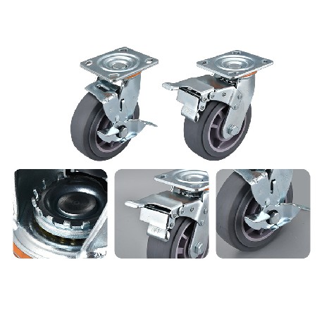 Heavy duty grey TPR brake wheels Heavy industrial wheels Flat grey universal brake wheels Fixed without brake wheels