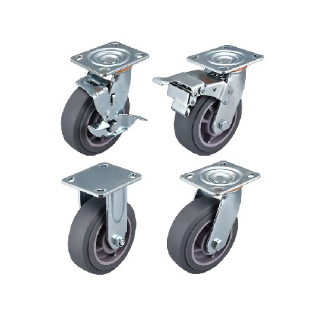 Heavy duty grey TPR brake wheels Heavy industrial wheels Flat grey universal brake wheels Fixed without brake wheels