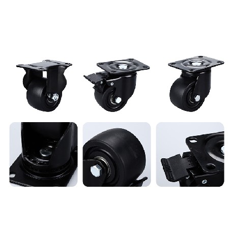Wholesale of low center of gravity brake casters, heavy-duty nylon cowboy wheels, push cart universal wheels, black screw casters