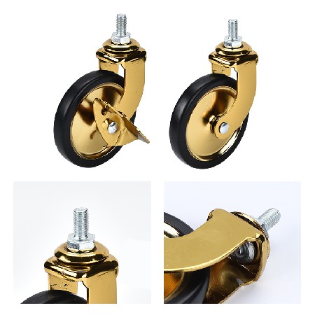 3-inch golden plug-in dining car wheels, silent screw with brake, movable wheels, hotel furniture wheels, dining car casters