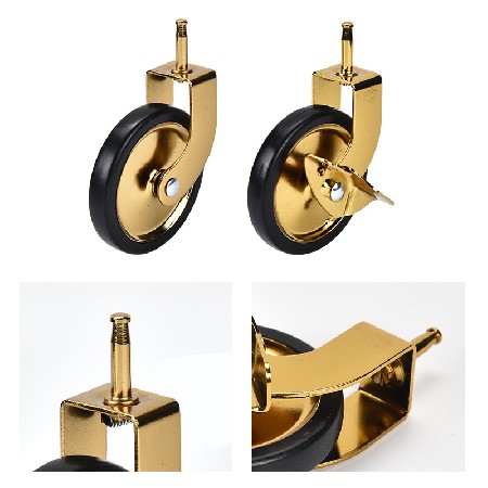 3-inch golden plug-in dining car wheels, silent screw with brake, movable wheels, hotel furniture wheels, dining car casters