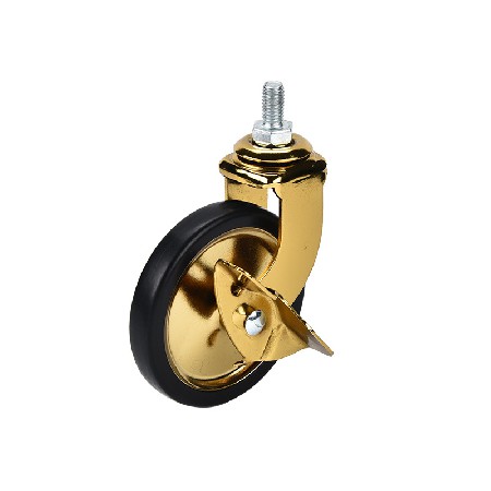 3-inch golden plug-in dining car wheels, silent screw with brake, movable wheels, hotel furniture wheels, dining car casters