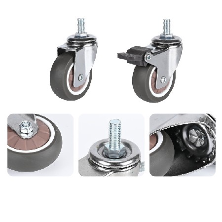 Chrome plated lightweight casters with screw and brake universal casters, medical carts, furniture wheels, TPR rubber directional wheels