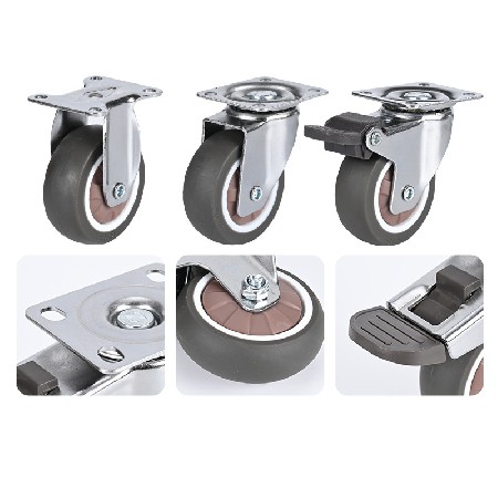 Chrome plated lightweight casters with screw and brake universal casters, medical carts, furniture wheels, TPR rubber directional wheels