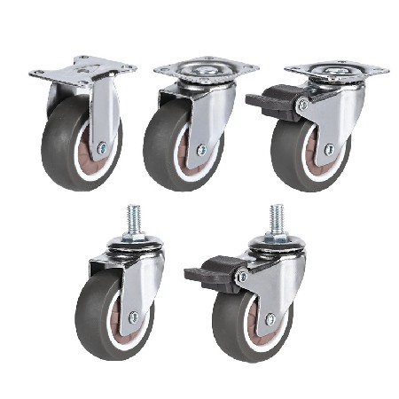 Chrome plated lightweight casters with screw and brake universal casters, medical carts, furniture wheels, TPR rubber directional wheels