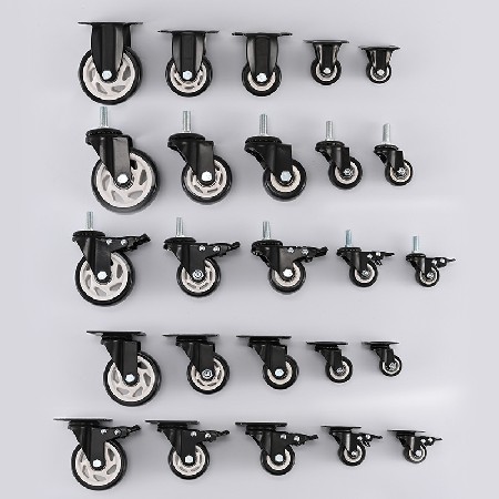 Black PVC universal casters turnover cart small cart screw casters 1.5-5 inch industrial stainless steel wheels