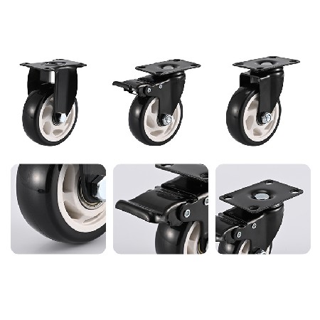 Black PVC universal casters turnover cart small cart screw casters 1.5-5 inch industrial stainless steel wheels