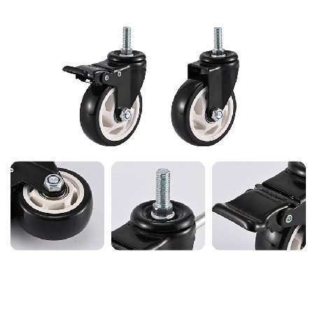 Black PVC universal casters turnover cart small cart screw casters 1.5-5 inch industrial stainless steel wheels