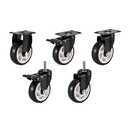 Black PVC universal casters turnover cart small cart screw casters 1.5-5 inch industrial stainless steel wheels
